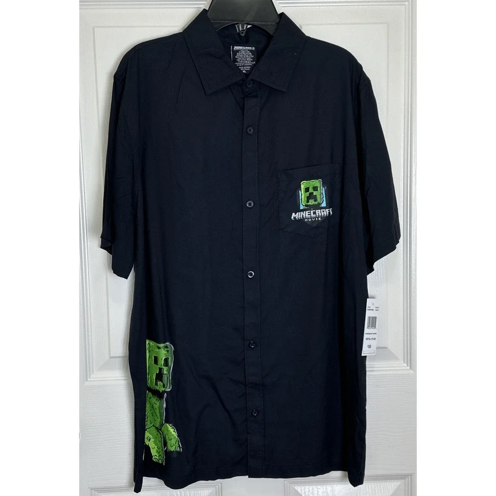Minecraft Movie Boys Black Button Down Polo Graphic Creeper‎ Size XL (18-20) NWT